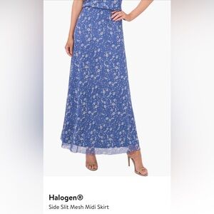 Halogen Side Slit Mesh Midi Skirt